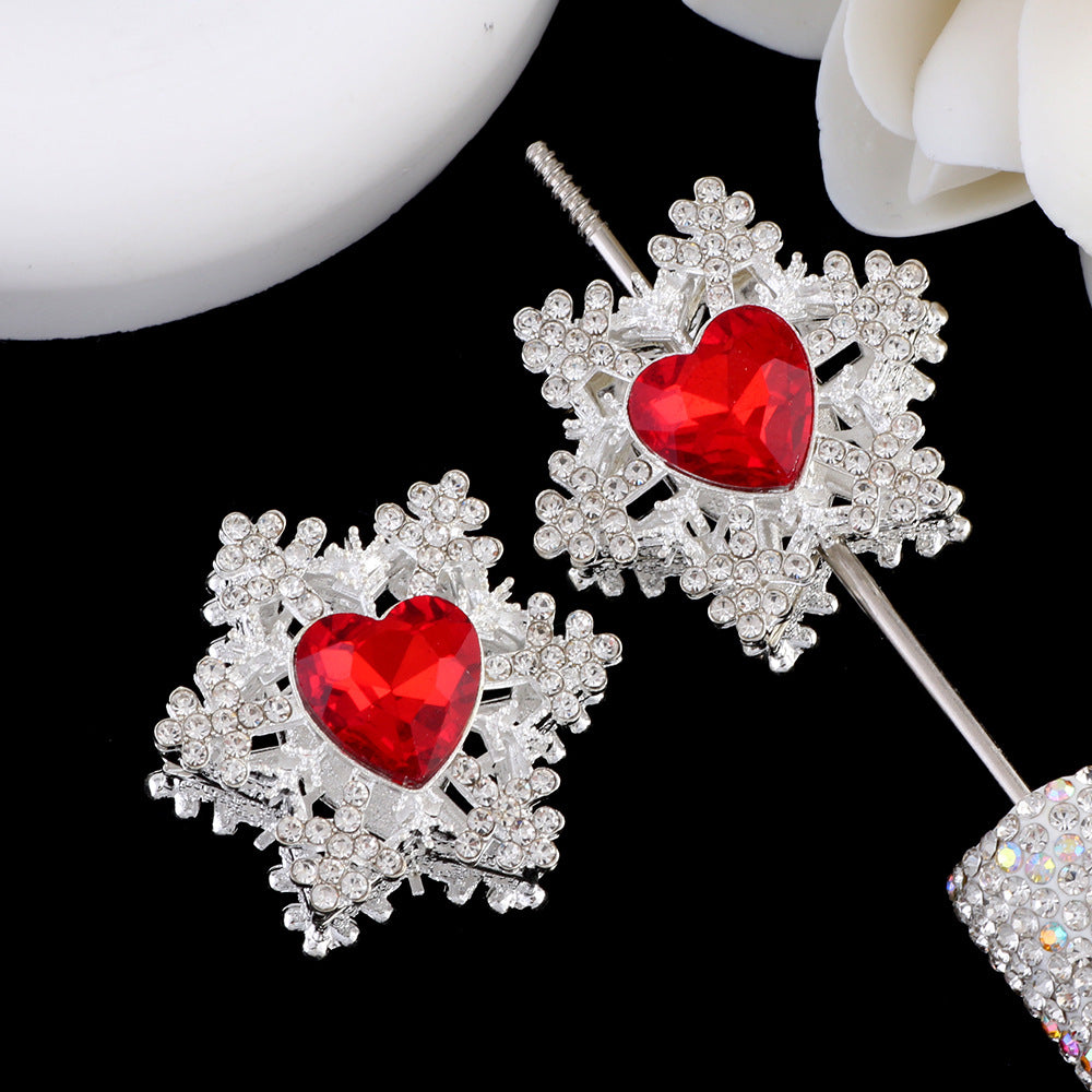 Wholesale Alloy Snowflake Beads Double-sided Heart-shaped Zircon Straight Hole Beads DIY Mobile Phone Chain Beads